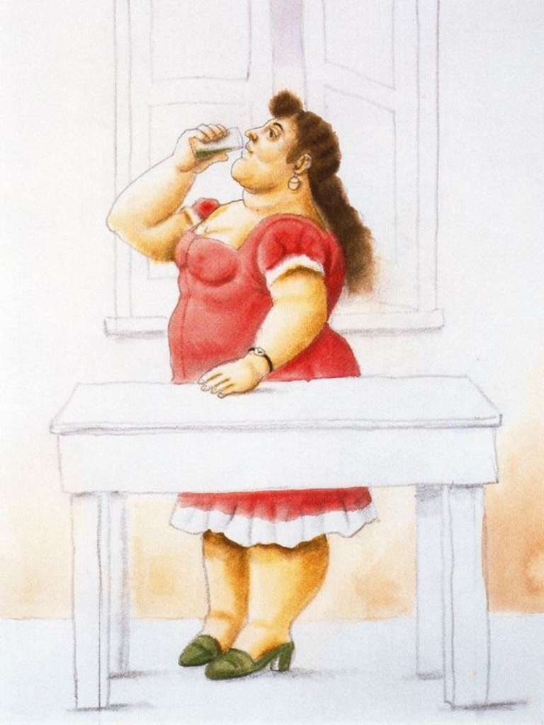 Fernando Botero Mujer de pie, bebiendo